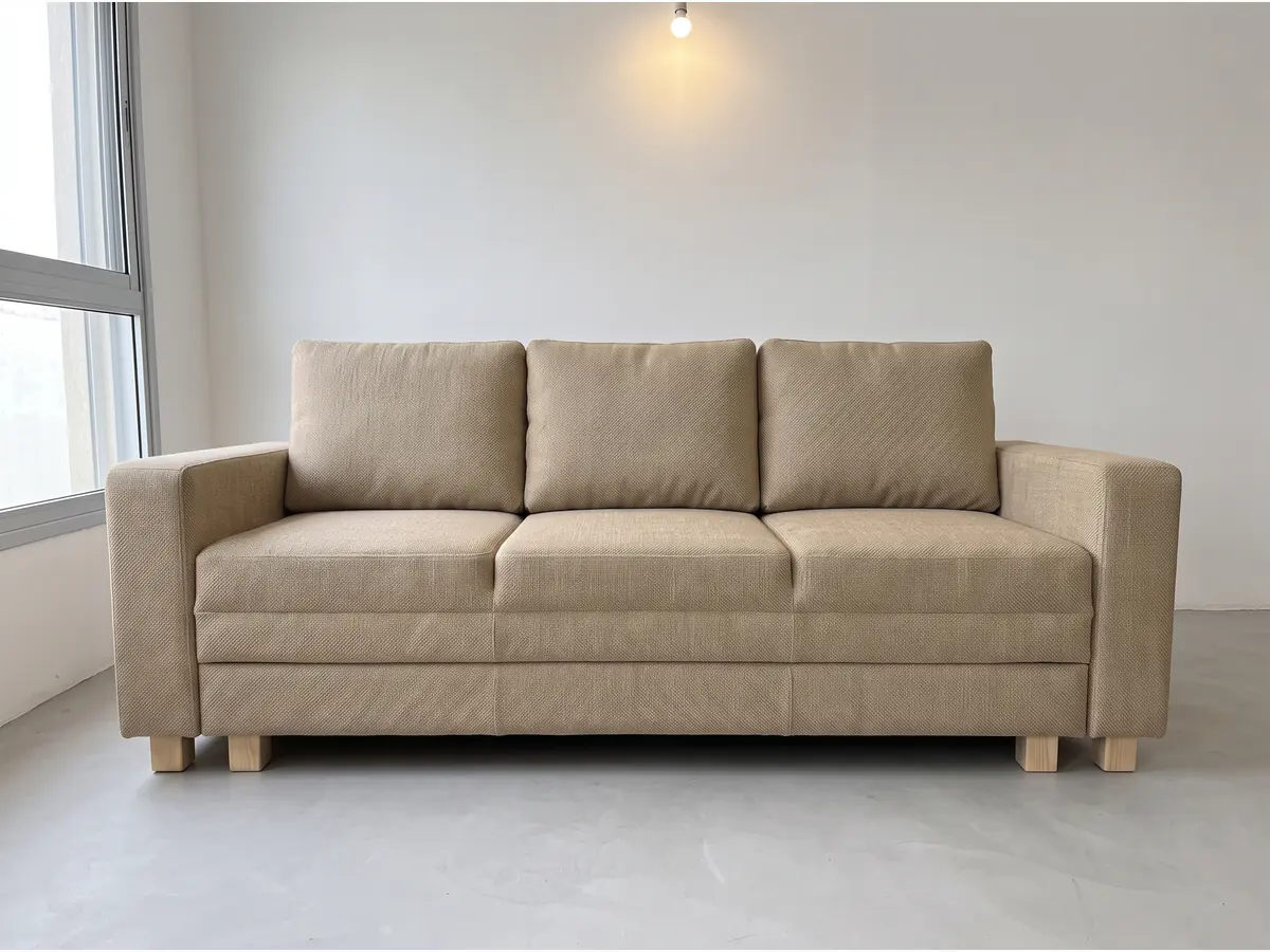 Sofá Cama 3 Cuerpos Beige en vista frontal, fabricado en Córdoba